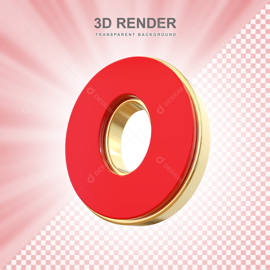 Número 3D 0 Vermelho e Dourado para Composição PSD