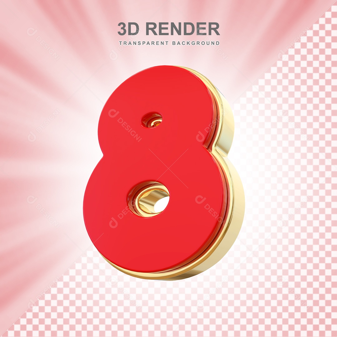 Número 3D 8 Vermelho e Dourado para Composição PSD