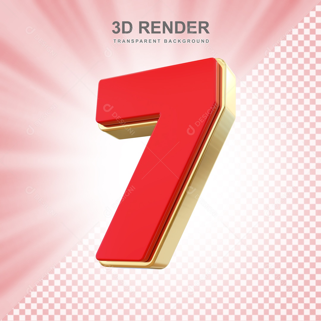 Número 3D 7 Vermelho e Dourado para Composição PSD