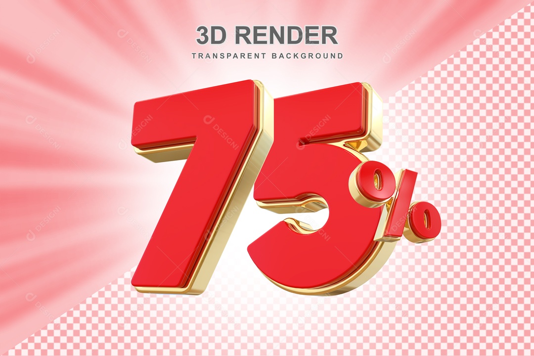 Desconto de 75% Elemento 3D Vermelho e Dourado para Composição PSD
