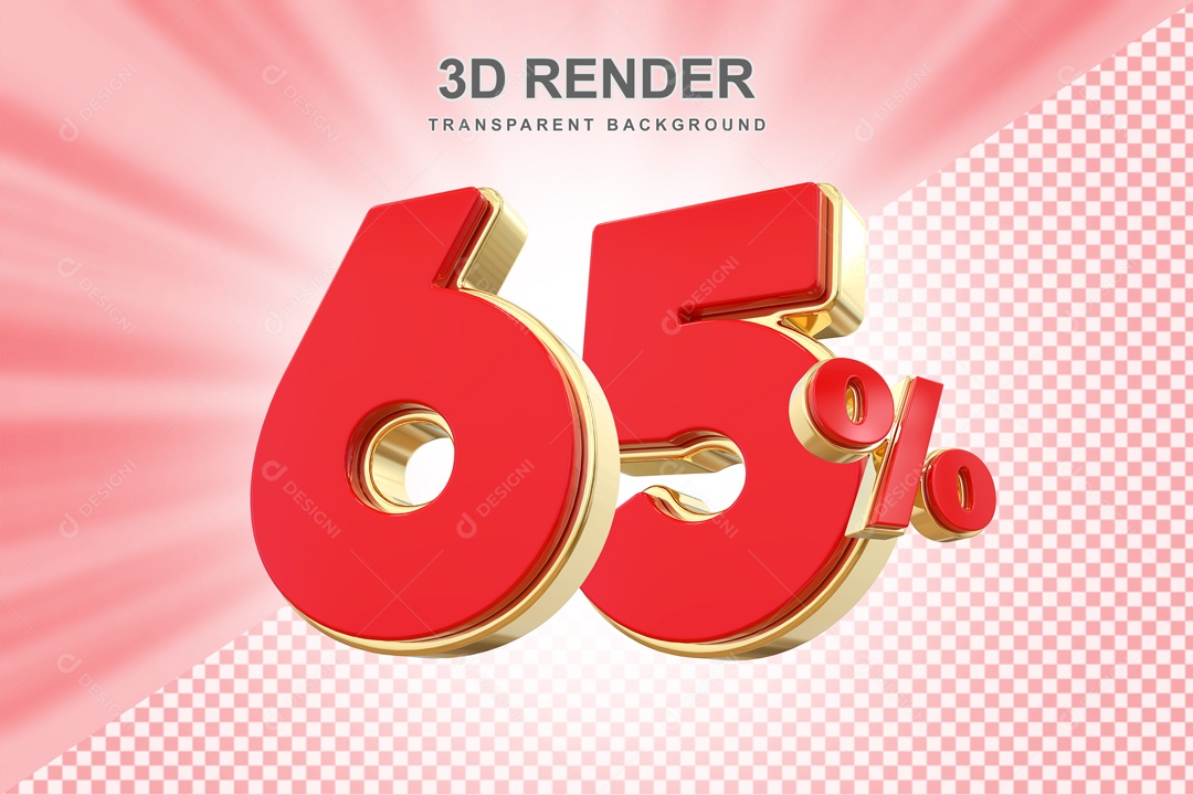 Desconto de 65% Elemento 3D Vermelho e Dourado para Composição PSD