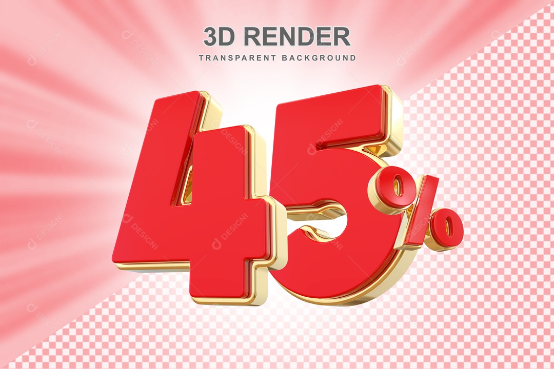 Desconto de 45% Elemento 3D Vermelho e Dourado para Composição PSD