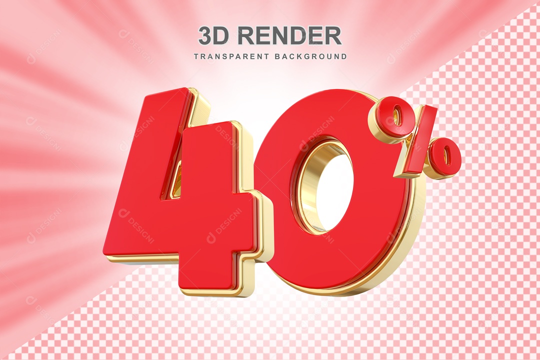 Desconto de 40% Elemento 3D Vermelho e Dourado para Composição PSD