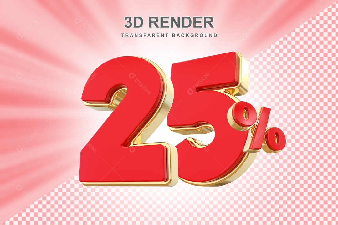 Desconto de 25% Elemento 3D Vermelho e Dourado para Composição PSD