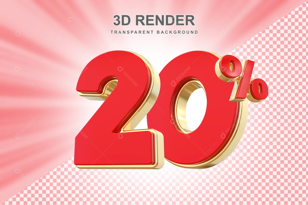Desconto de 20% Elemento 3D Vermelho e Dourado para Composição PSD
