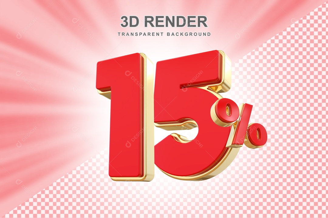 Desconto de 15% Elemento 3D Vermelho e Dourado para Composição PSD