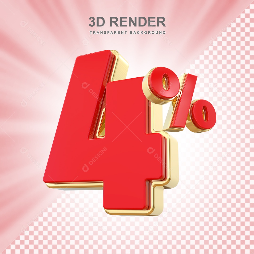 Desconto de 4% Elemento 3D Vermelho e Dourado para Composição PSD