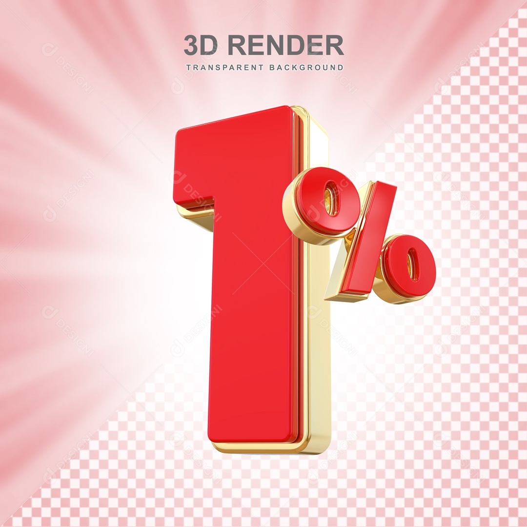 Desconto de 1% Elemento 3D Vermelho e Dourado para Composição PSD
