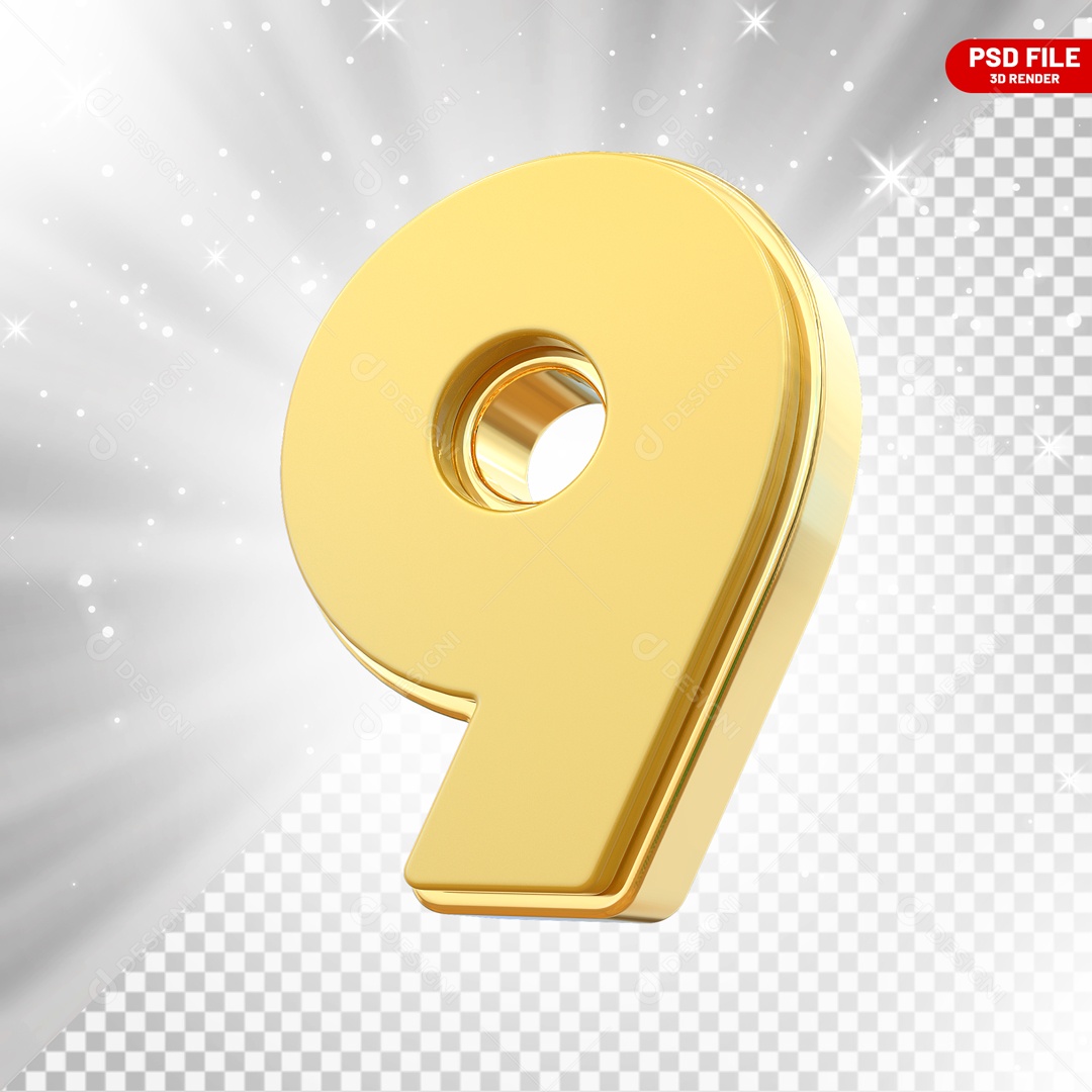 Número 3D 9 para Composição PSD