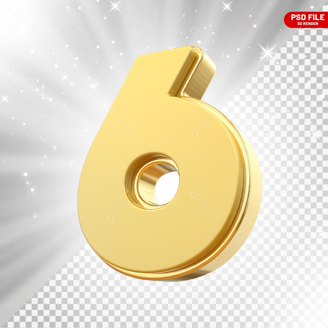 Número 3D 6 para Composição PSD