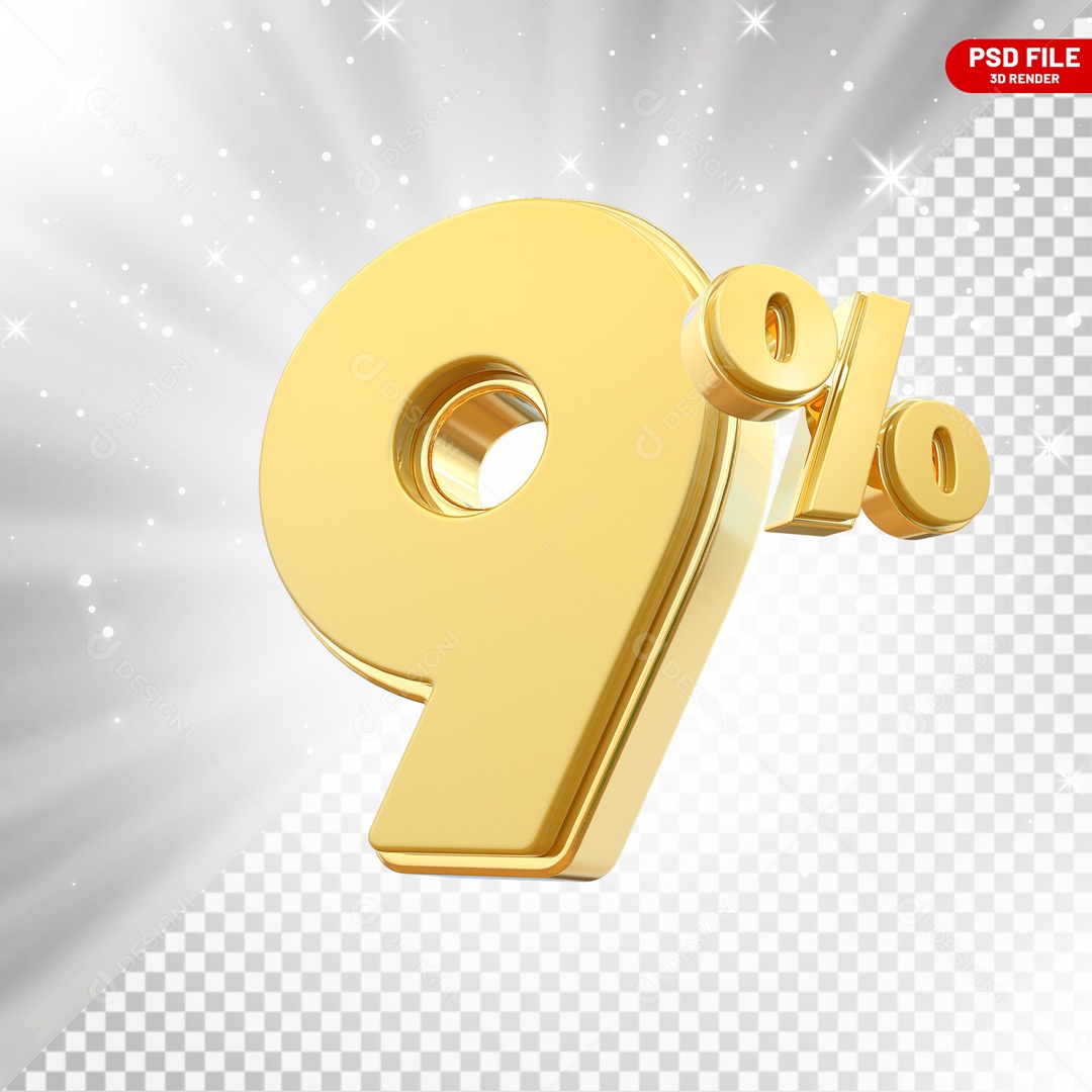 Desconto de 9% Elemento 3D para Composição PSD