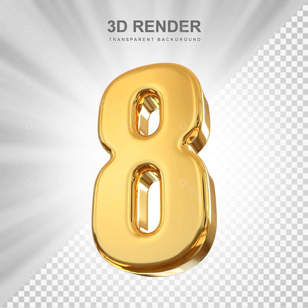 Número 3D 8 Dourado para Composição PSD
