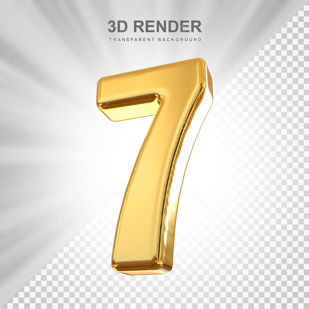 Número 3D 7 Dourado para Composição PSD