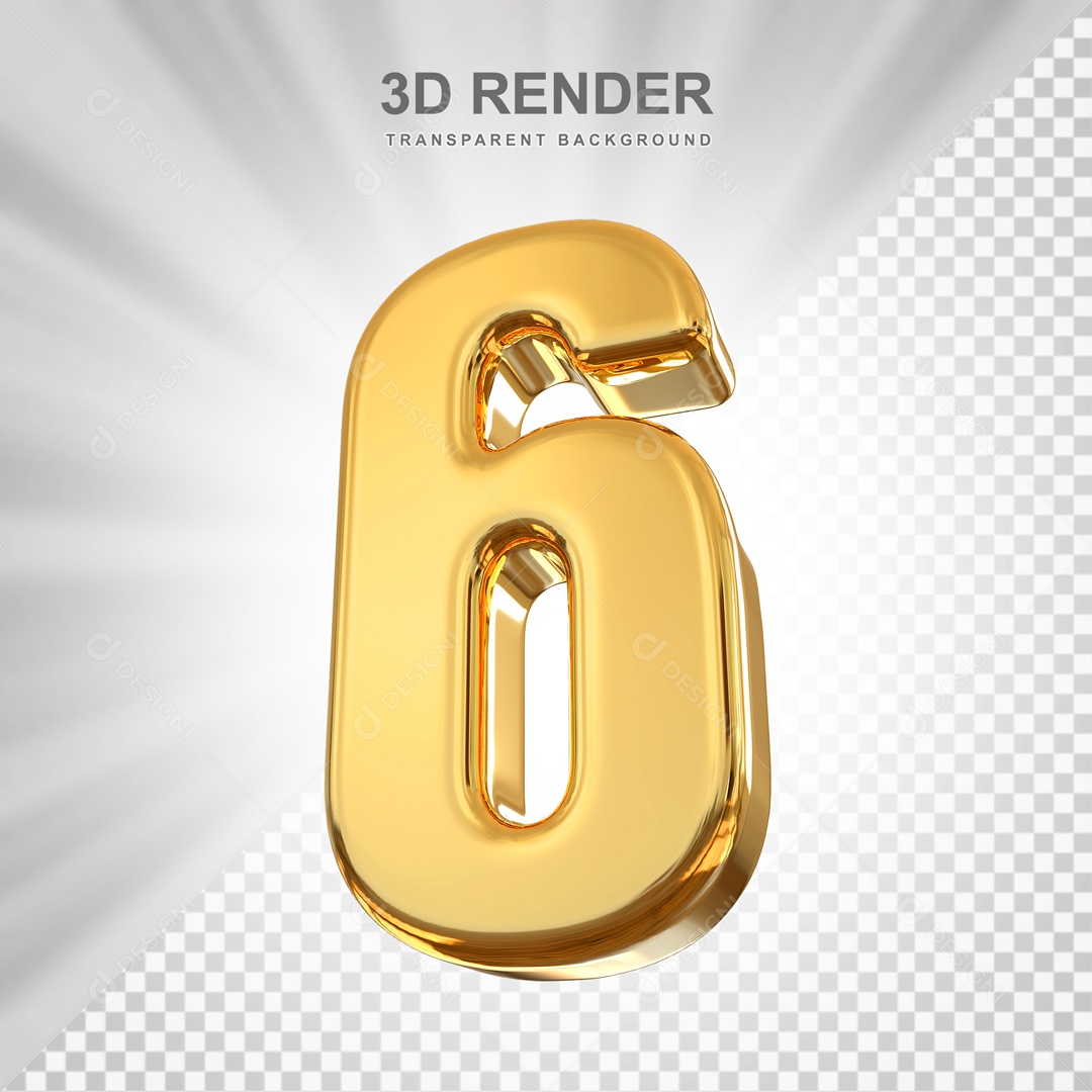 Número 3D 6 Dourado para Composição PSD