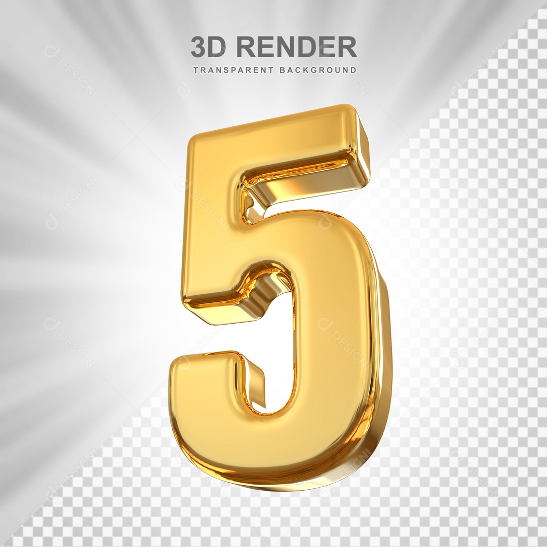 Número 3D 5 Dourado para Composição PSD