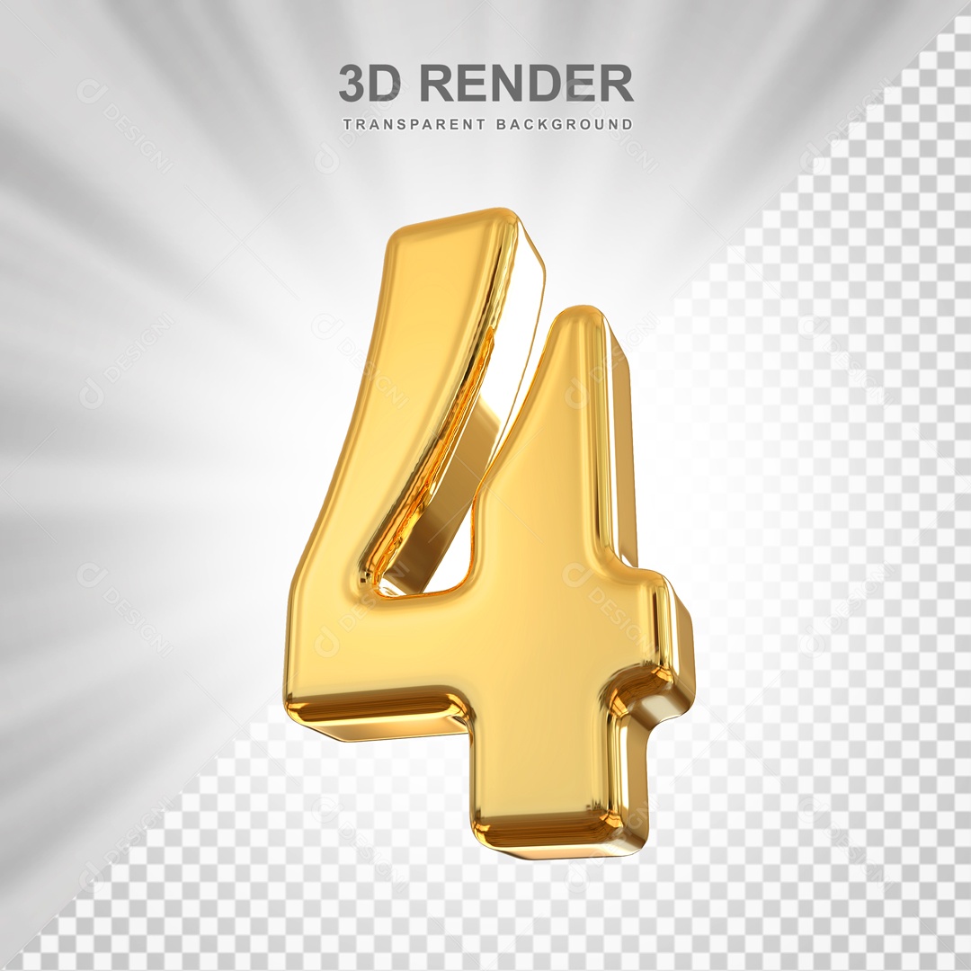 Número 3D 4 Dourado para Composição PSD