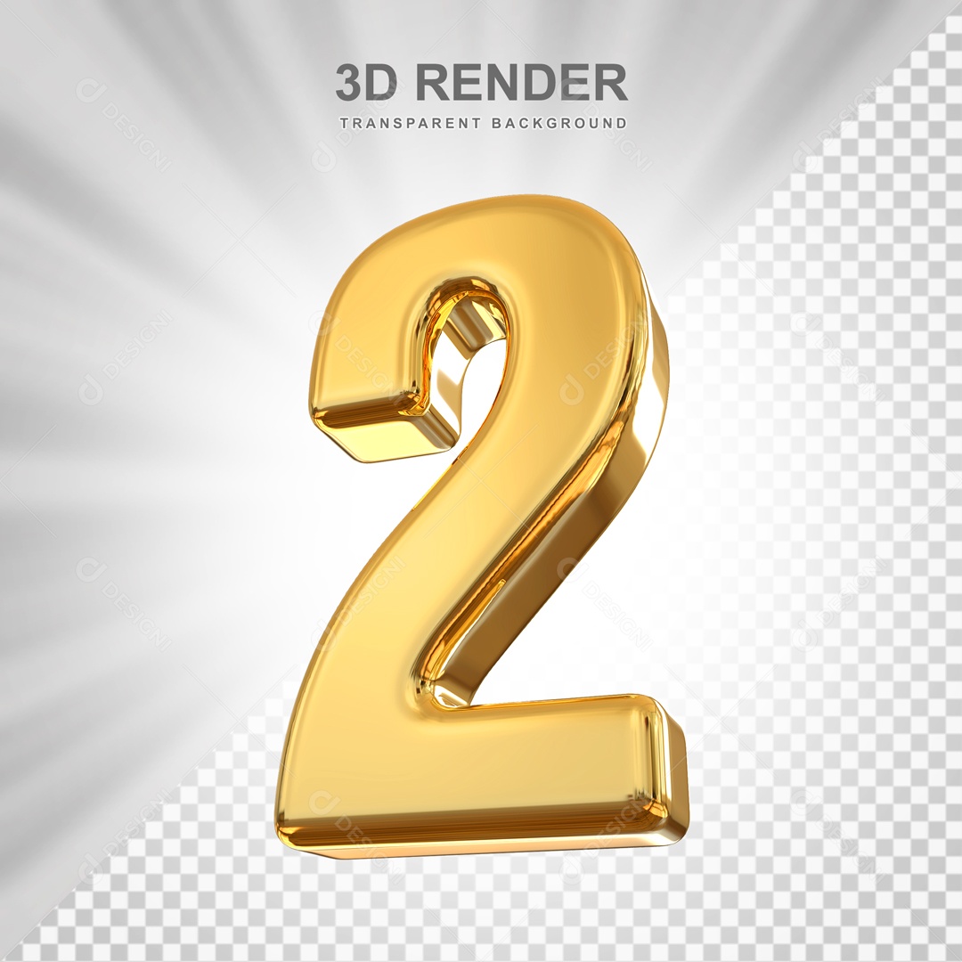 Number 3D 2 Golden for PSD Composition