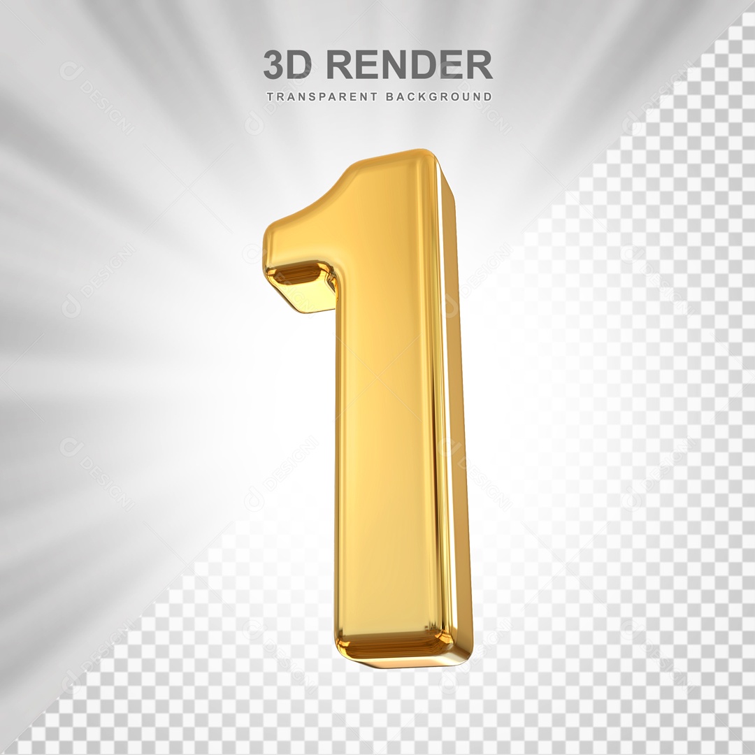 Número 3D 1 Dourado para Composição PSD