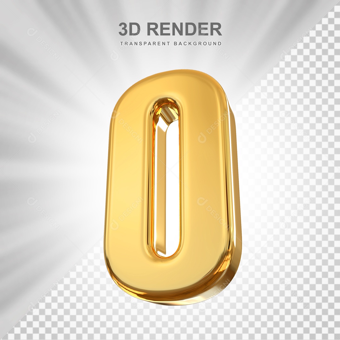 Número 3D 0 Dourado para Composição PSD