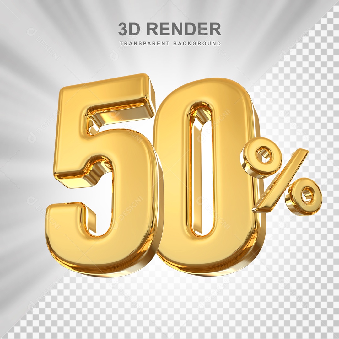 Desconto de 50% Elemento 3D Dourado para Composição PSD