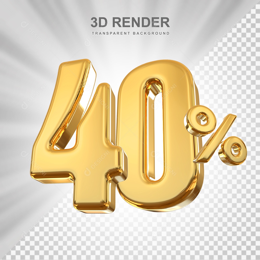 Desconto de 40% Elemento 3D Dourado para Composição PSD