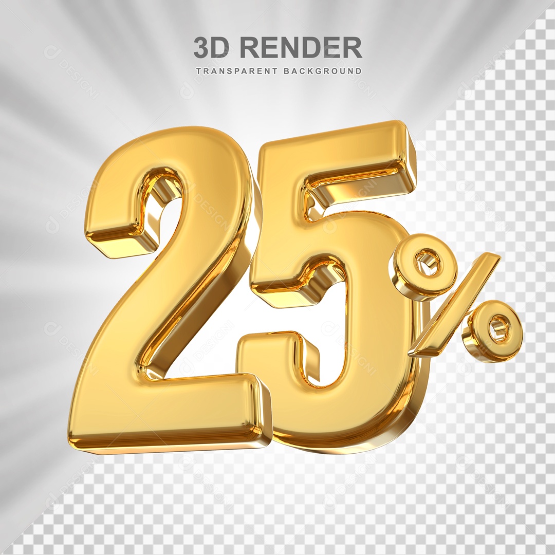 Desconto de 25% Elemento 3D Dourado para Composição PSD
