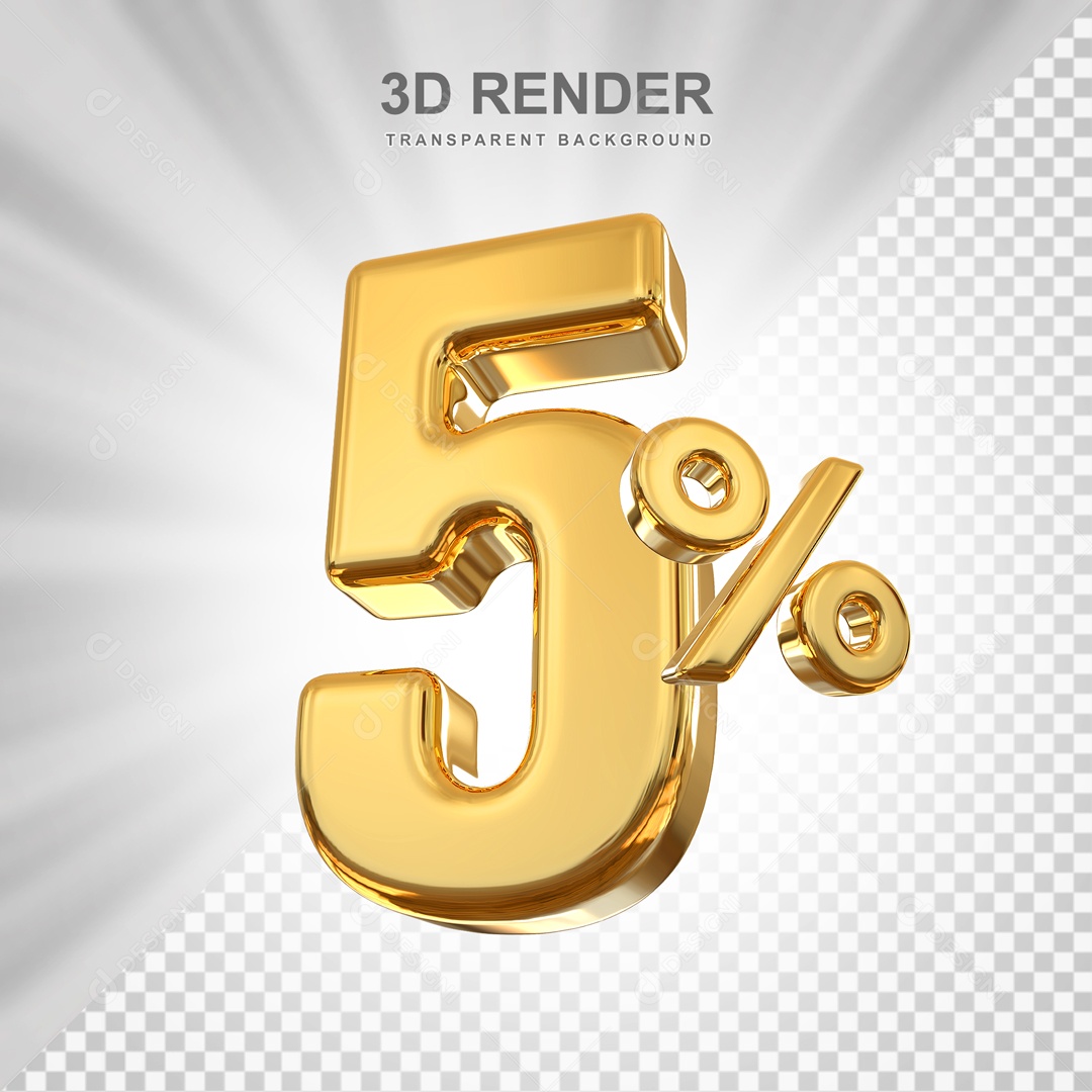 Desconto de 5% Elemento 3D Dourado para Composição PSD