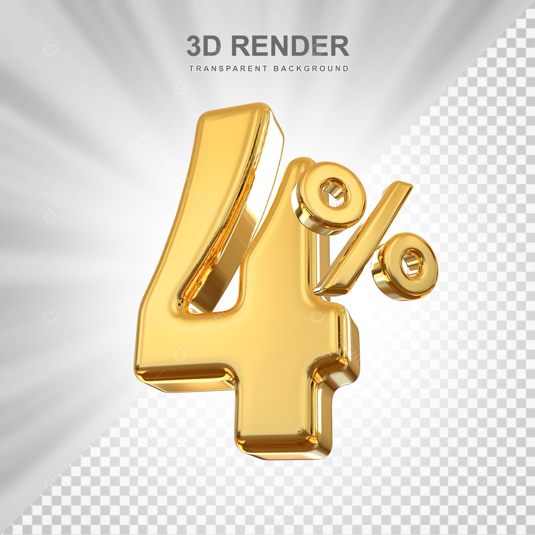 Desconto de 4% Elemento 3D Dourado para Composição PSD