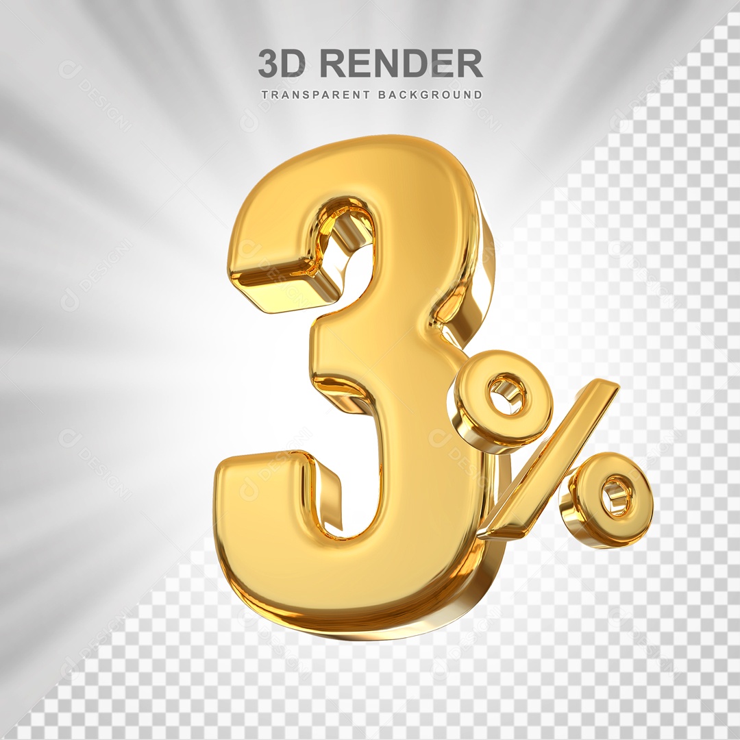 Desconto de 3% Elemento 3D Dourado para Composição PSD