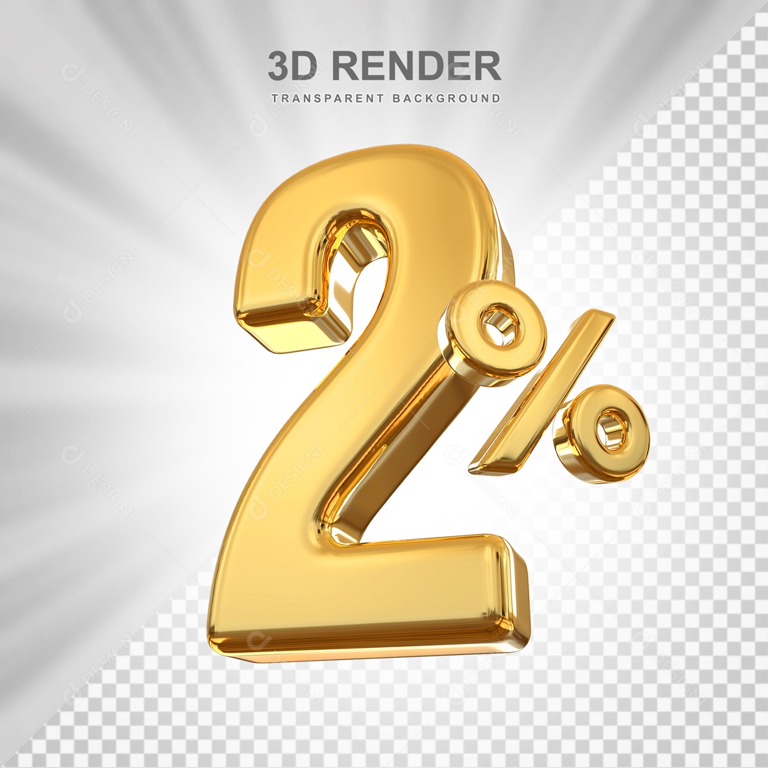 Desconto de 2% Elemento 3D Dourado para Composição PSD