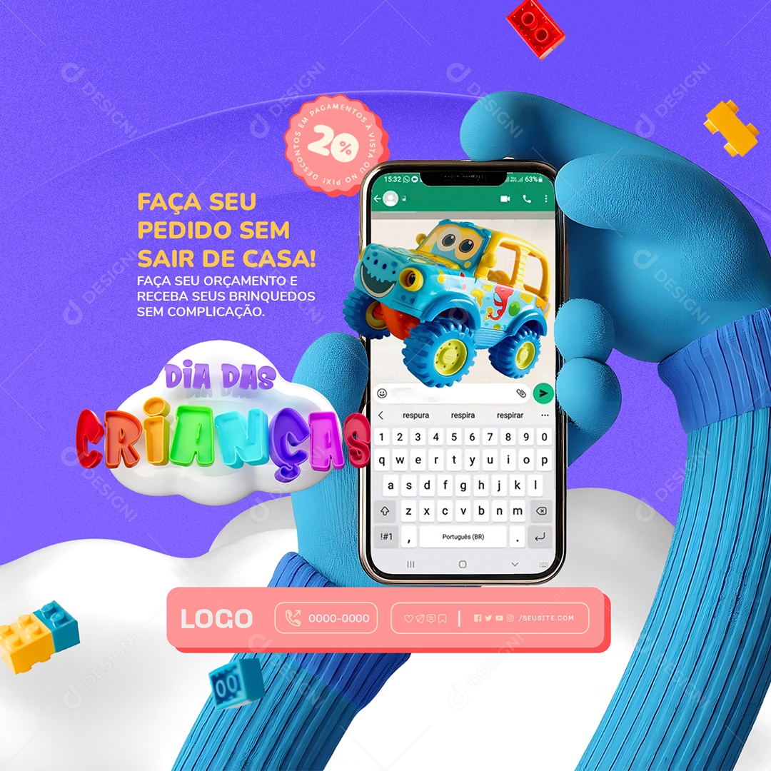 Loja de Brinquedos Faça seu Pedido Sem Sair de Casa Social Media PSD Editável