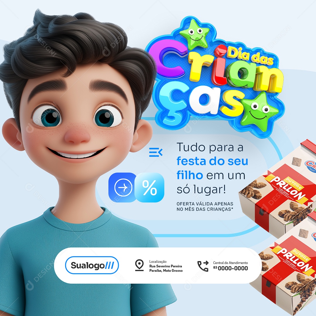 Dia das Crianças Supermercado Tudo Para a Festa do Seu Filho Social Media PSD Editável