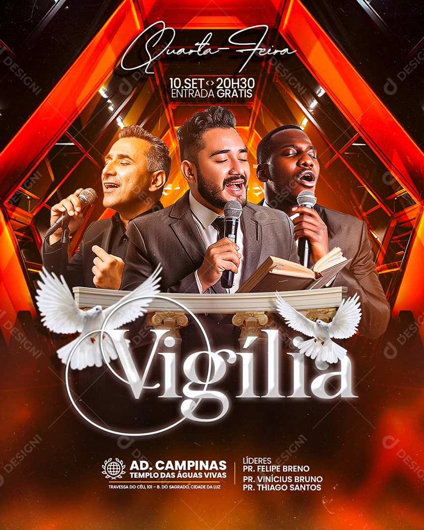 Flyer Gospel Vigília Social Media PSD Editável