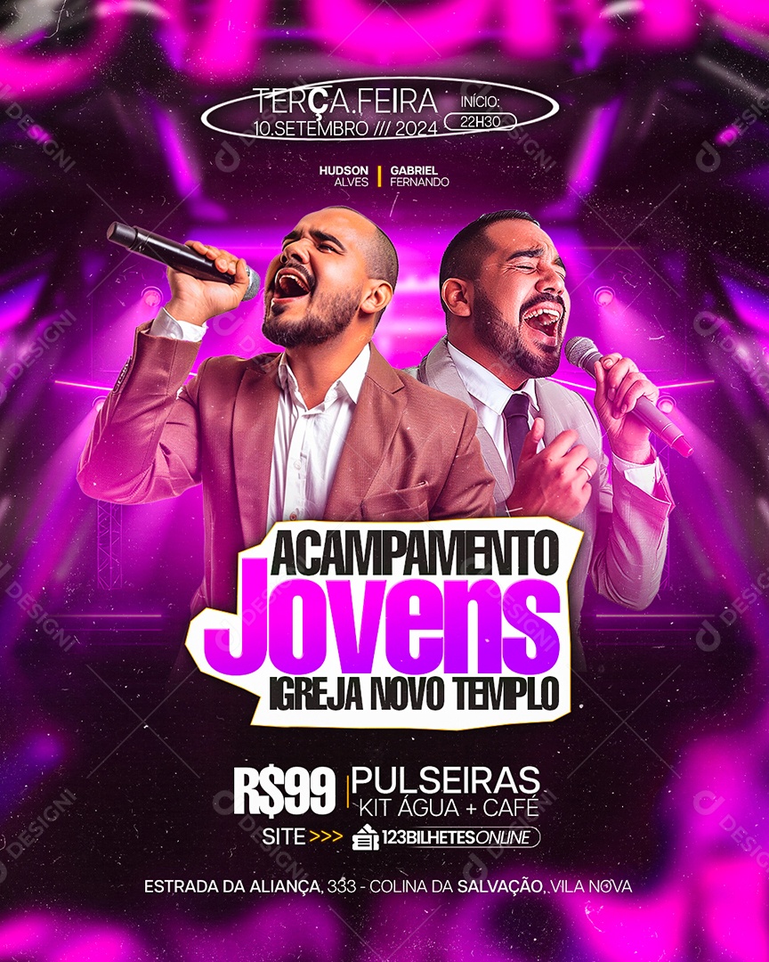 Flyer Gospel Acampamento Jovens Igreja Novo Tempo Social Media PSD Editável