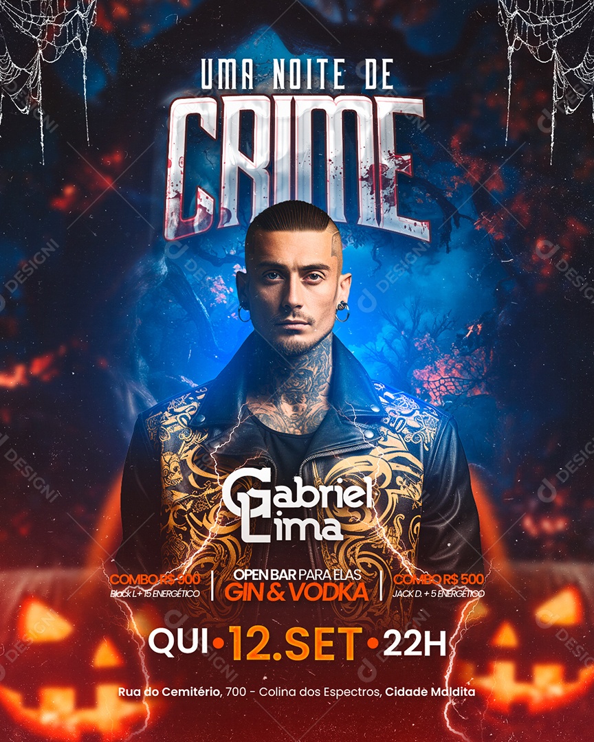 Flyer Halloween Uma Noite de Crime Social Media PSD Editável
