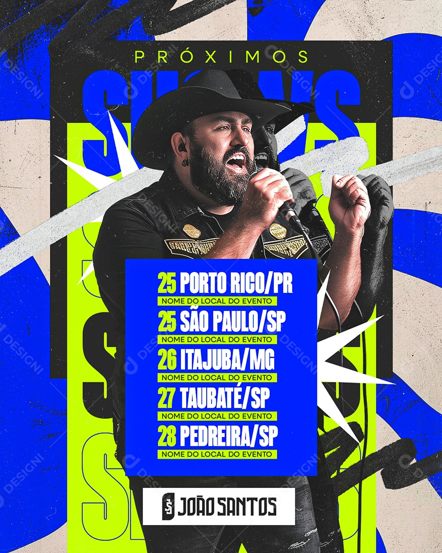 Flyer Próximos Shows João Santos Social Media PSD Editável