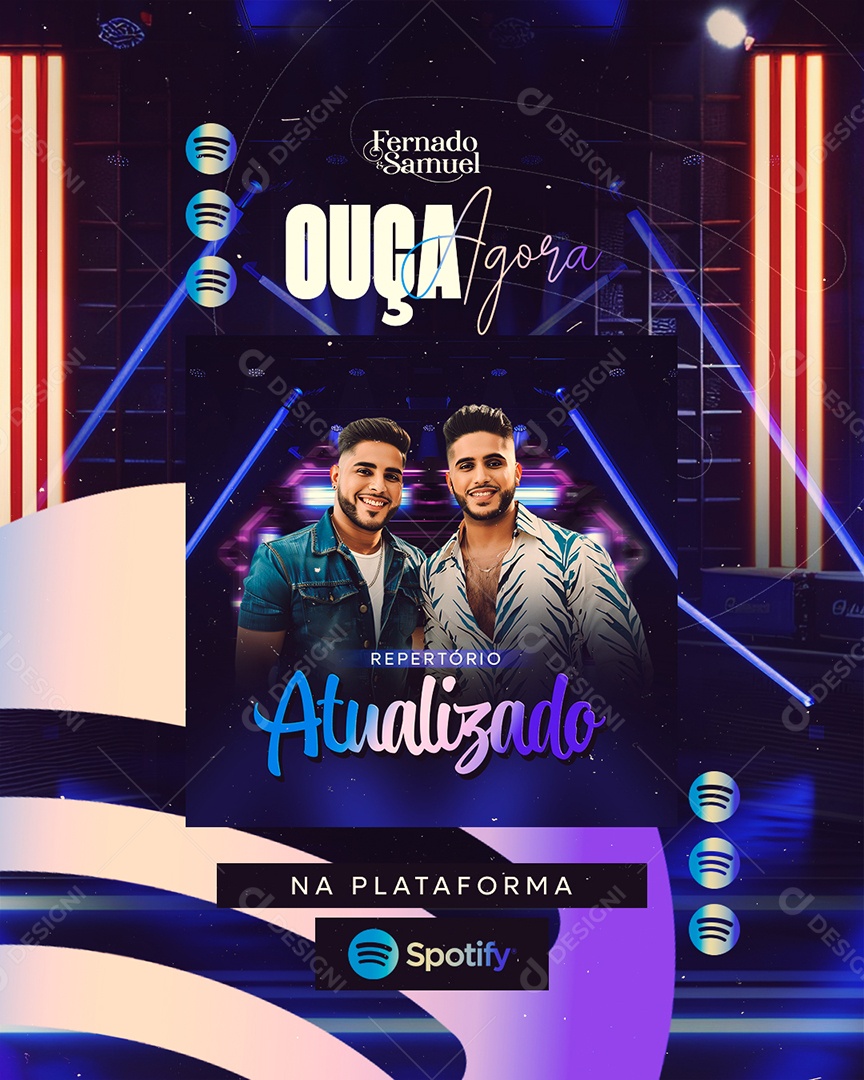 Flyer Ouça Agora Fernado e Samuel Repertório Atualizado Social Media PSD Editável