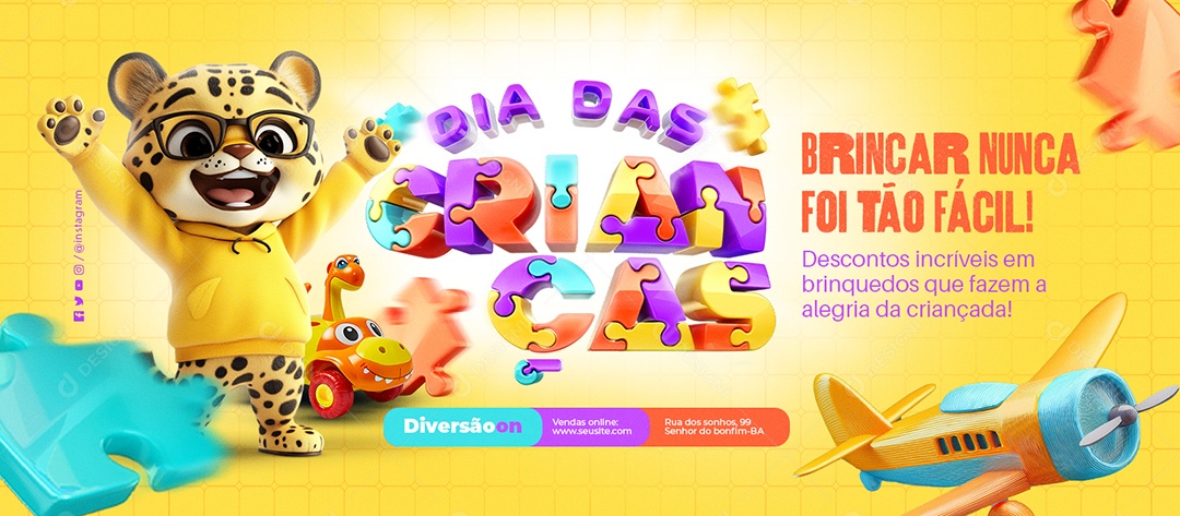 Banner Dia das Crianças Lojas Brincar Nunva Foi Tão Fácil Social Media PSD Editável