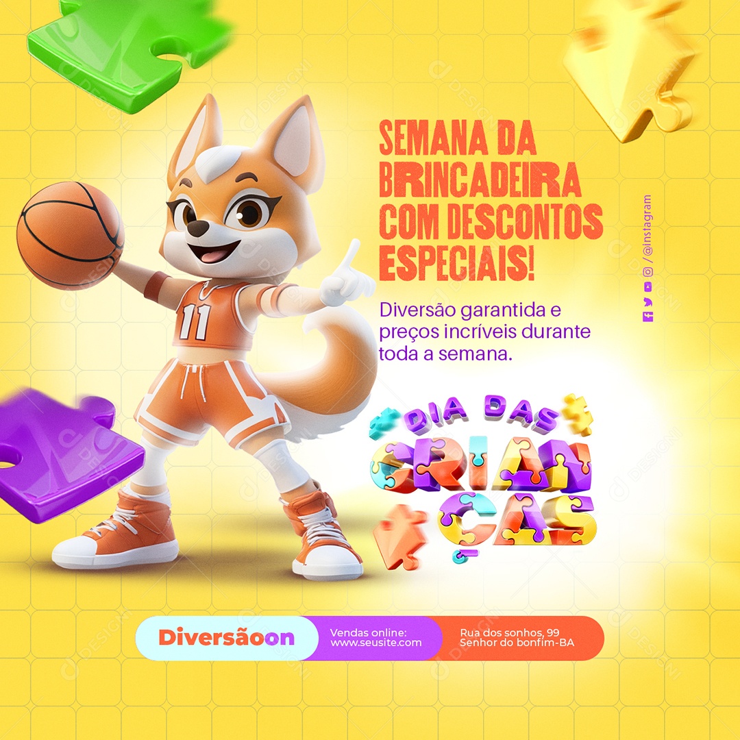 Dia das Crianças Lojas Semana da Brincadeira Social Media PSD Editável