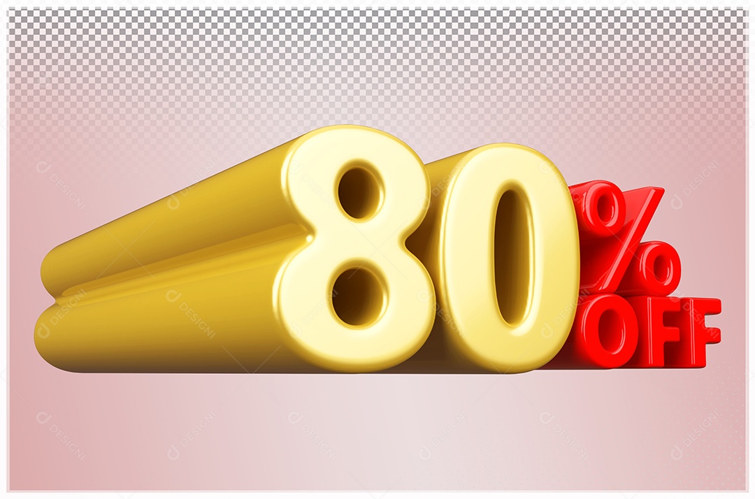 Desconto  80% Off Elemento 3D Dourado  e Vermelho para Composição PSD