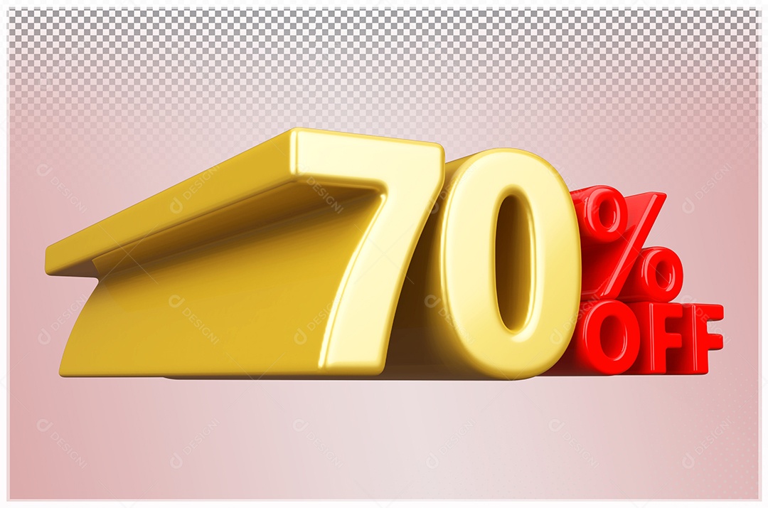 Desconto  70% Off Elemento 3D Dourado  e Vermelho para Composição PSD