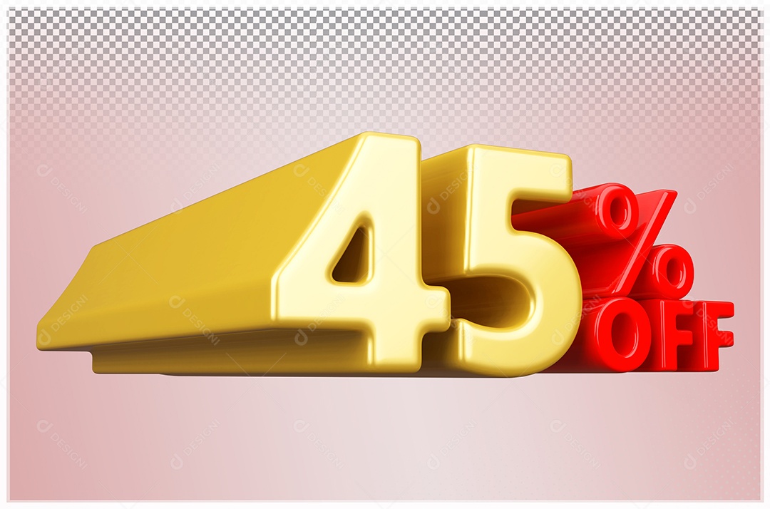 Desconto  45% Off Elemento 3D Dourado  e Vermelho para Composição PSD