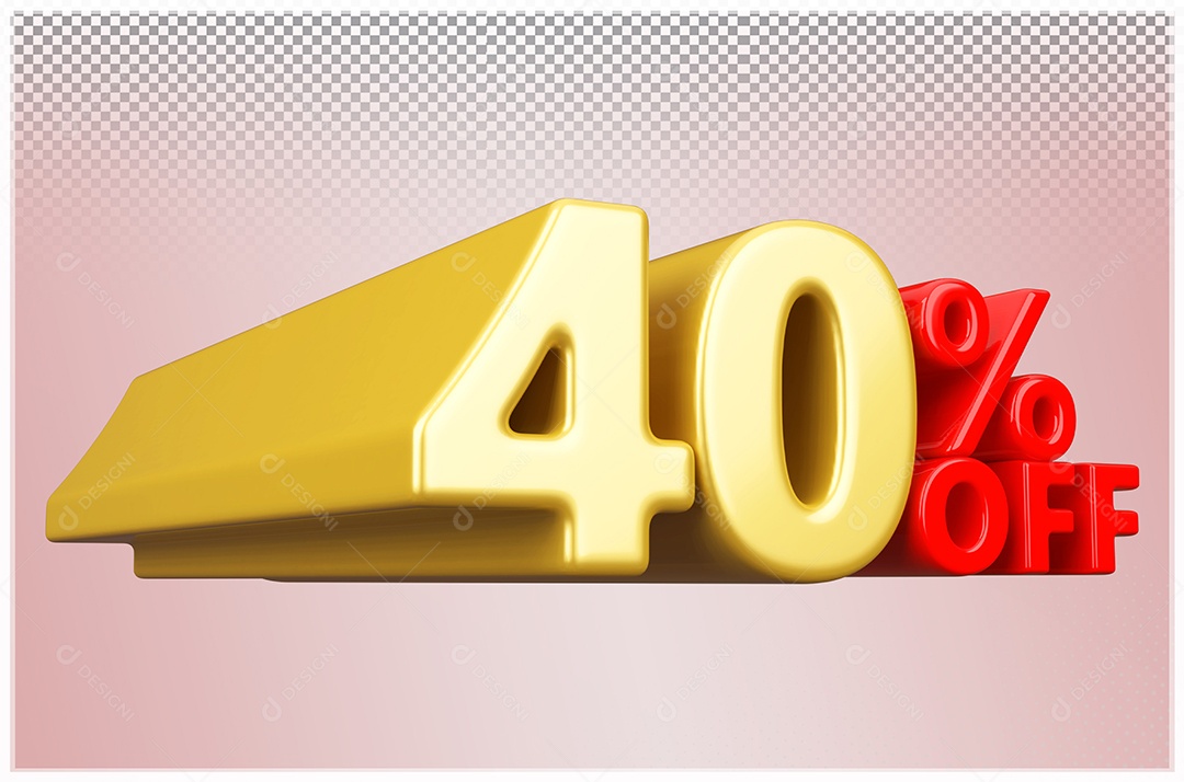 Desconto  40% Off Elemento 3D Dourado  e Vermelho para Composição PSD
