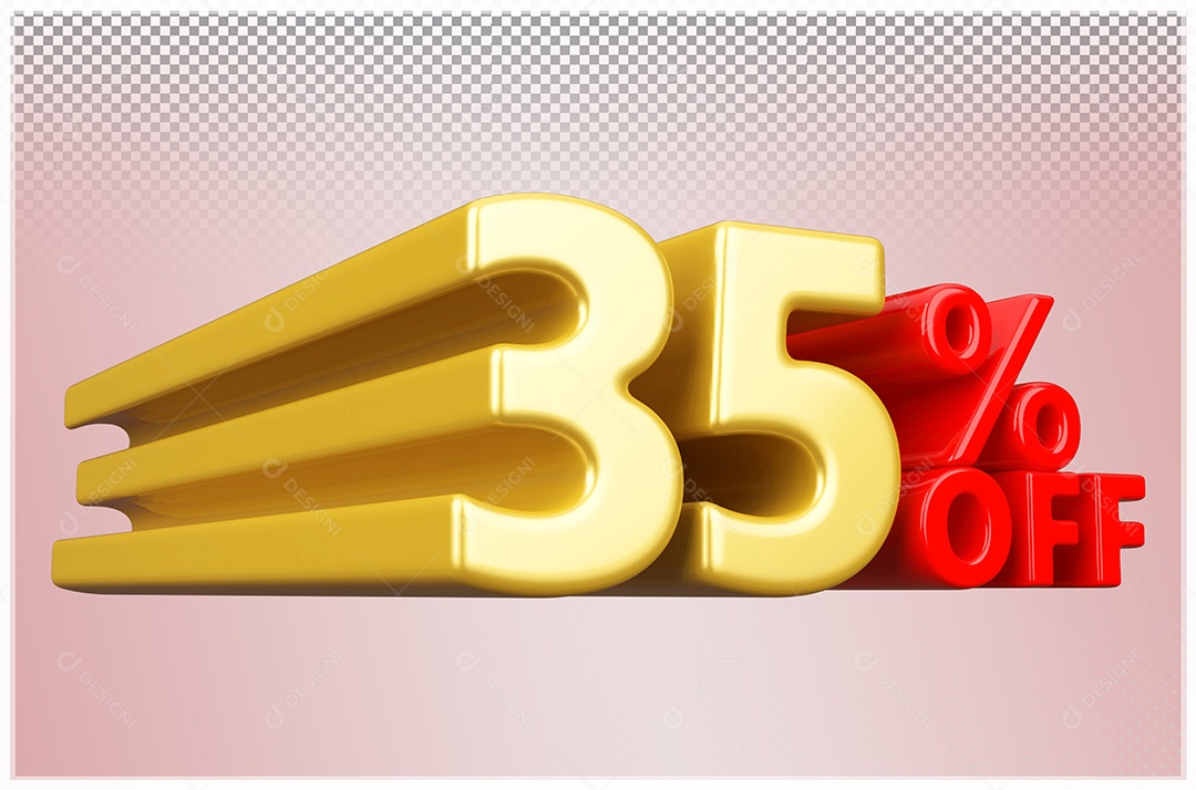 Desconto  35% Off Elemento 3D Dourado  e Vermelho para Composição PSD