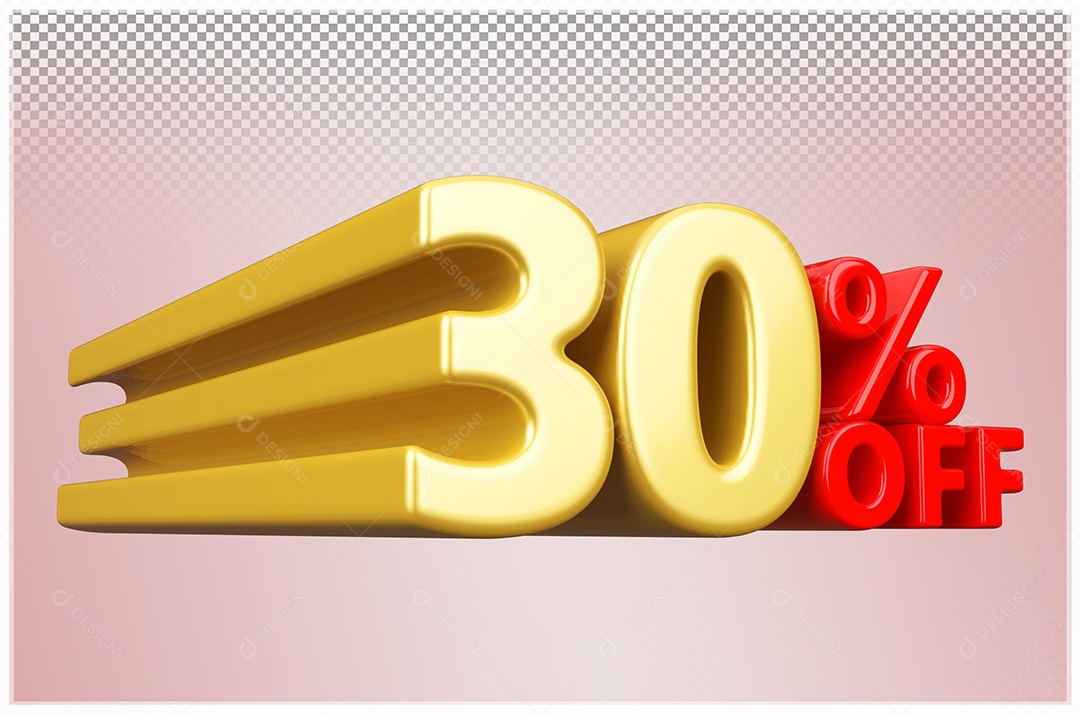 Desconto  30% Off Elemento 3D Dourado  e Vermelho para Composição PSD