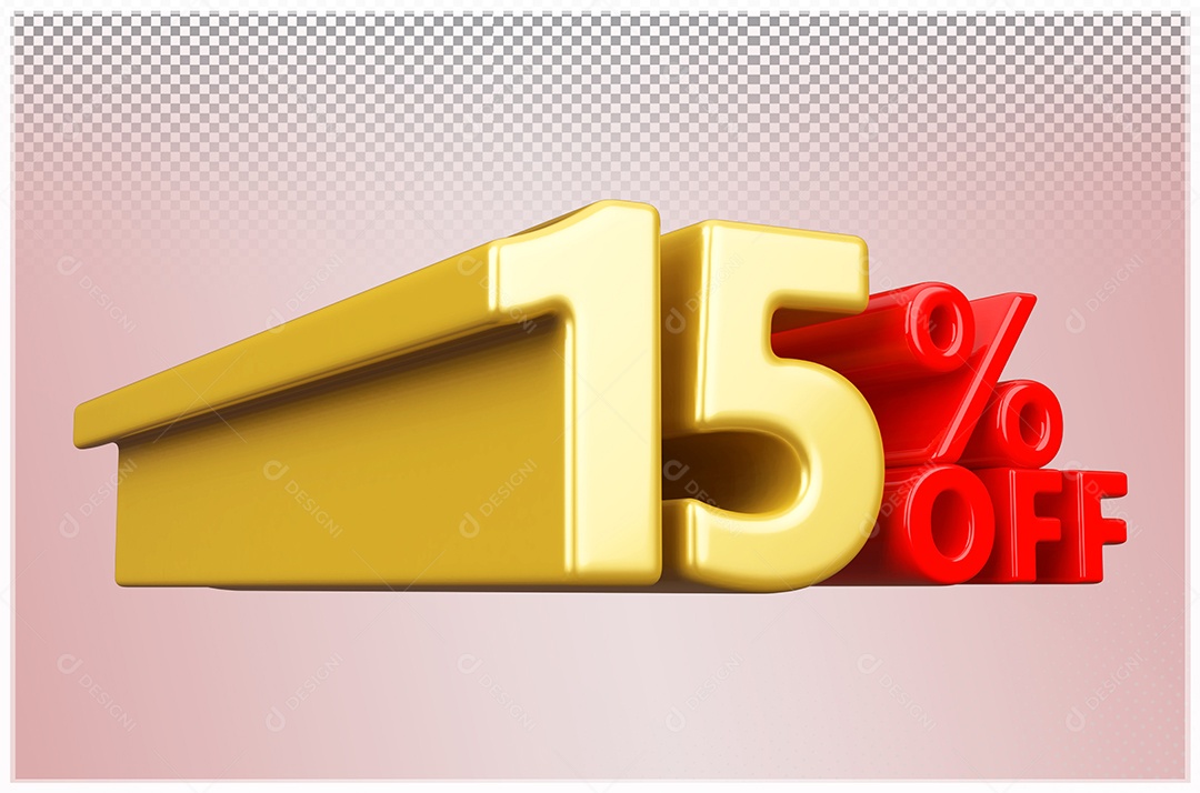 Desconto  15% Off Elemento 3D Dourado  e Vermelho para Composição PSD
