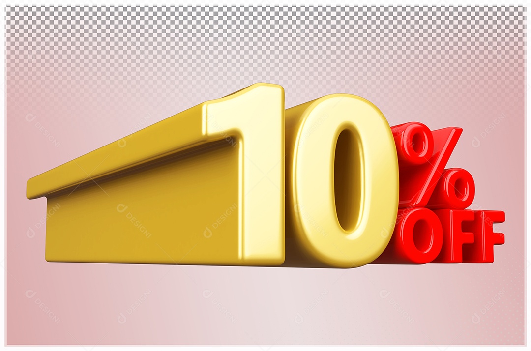 Desconto  10% Off Elemento 3D Dourado  e Vermelho para Composição PSD