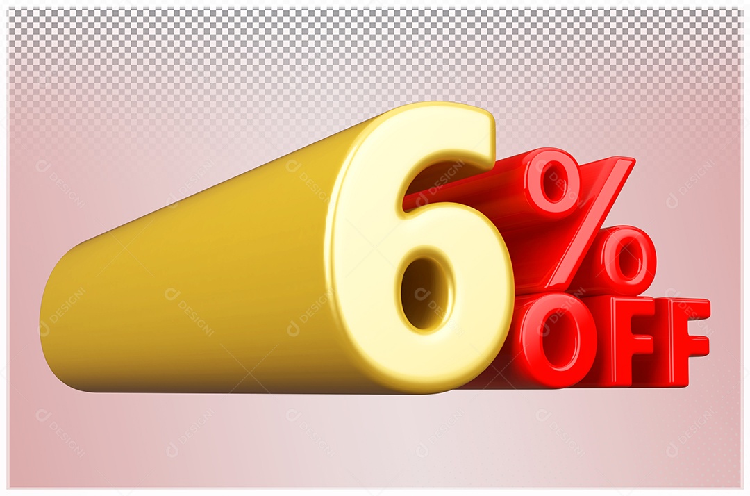 Desconto de 6% Off Elemento 3D Dourado  e Vermelho para Composição PSD