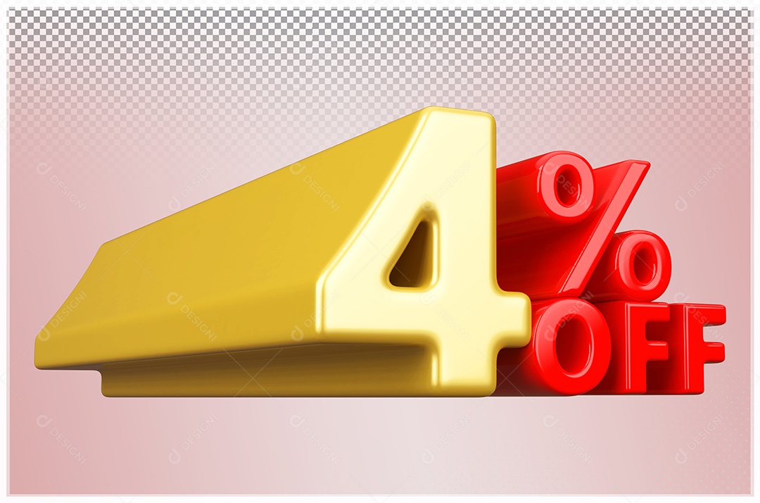Desconto de 4% Off Elemento 3D Dourado  e Vermelho para Composição PSD