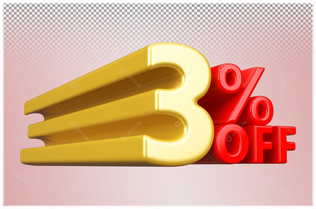 Desconto de 3% Off Elemento 3D Dourado  e Vermelho para Composição PSD